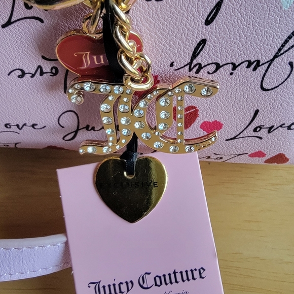 Juicy Couture Pink Heart Print Crossbody Bag With Rhinestone Charm - Picture 3 of 8